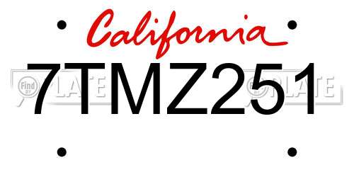 7TMZ251 California License Plate