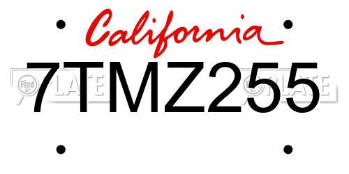 7TMZ255 California License Plate