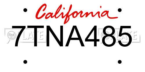 7TNA485 California License Plate