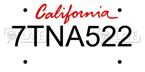 7TNA522 California License Plate