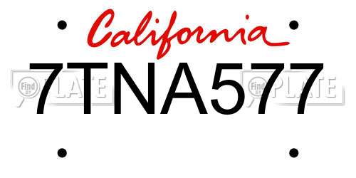 7TNA577 California License Plate