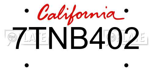 7TNB402 California License Plate