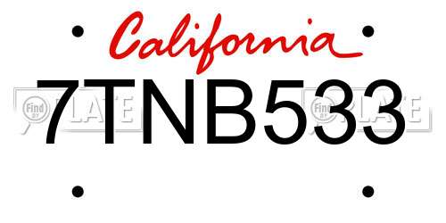 7TNB533 California License Plate