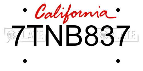 7TNB837 California License Plate