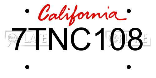 7TNC108 California License Plate