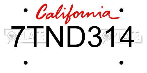 7TND314 California License Plate