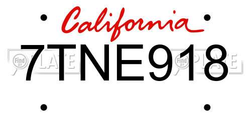 7TNE918 California License Plate