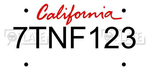 7TNF123 California License Plate