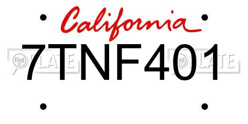 7TNF401 California License Plate