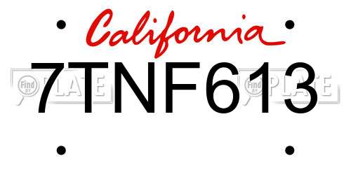 7TNF613 California License Plate