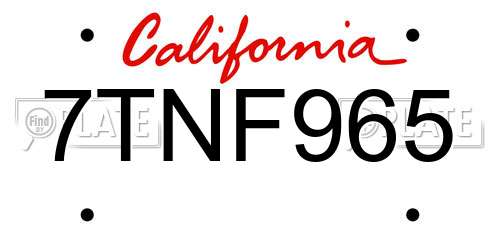 7TNF965 California License Plate