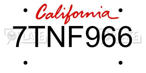 7TNF966 California License Plate