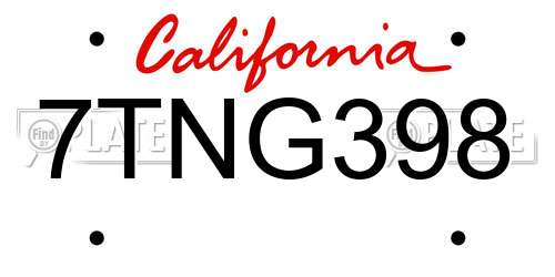 7TNG398 California License Plate