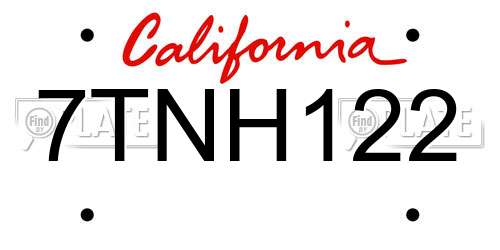 7TNH122 California License Plate