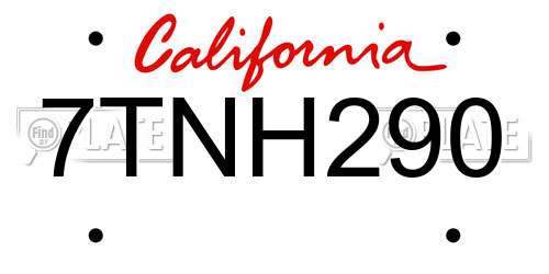 7TNH290 California License Plate