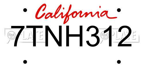 7TNH312 California License Plate
