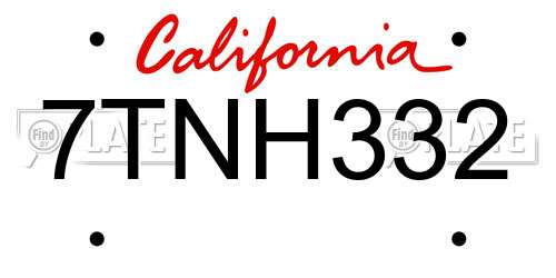 7TNH332 California License Plate