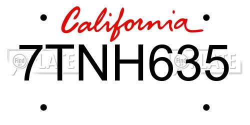7TNH635 California License Plate