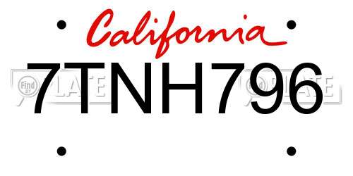 7TNH796 California License Plate