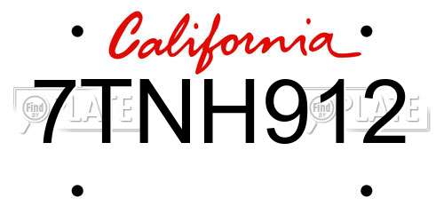 7TNH912 California License Plate