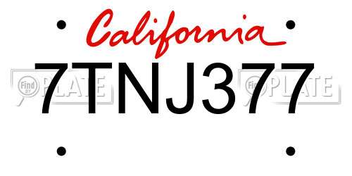 7TNJ377 California License Plate