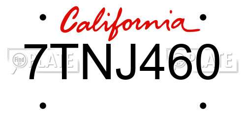 7TNJ460 California License Plate