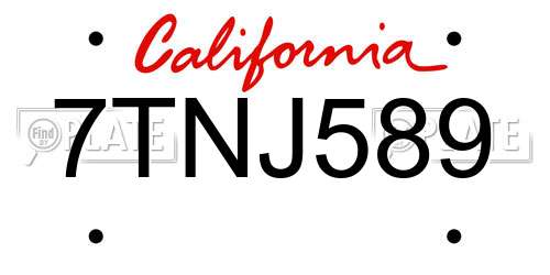 7TNJ589 California License Plate