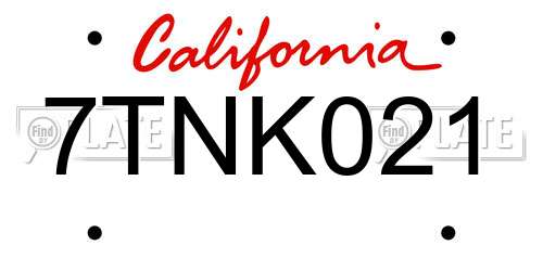 7TNK021 California License Plate