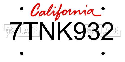 7TNK932 California License Plate