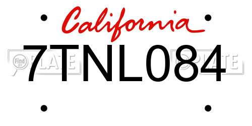 7TNL084 California License Plate