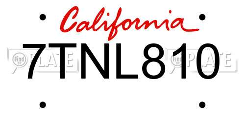 7TNL810 California License Plate