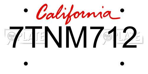 7TNM712 California License Plate