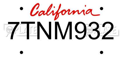 7TNM932 California License Plate