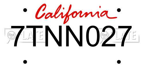 7TNN027 California License Plate