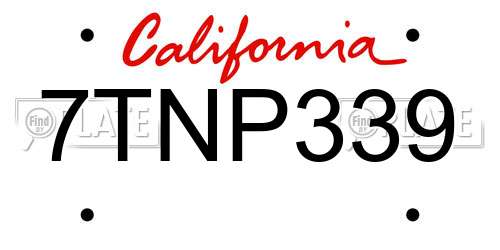 7TNP339 California License Plate