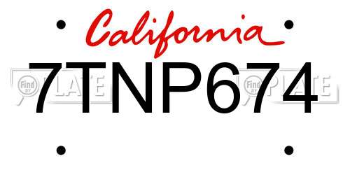 7TNP674 California License Plate