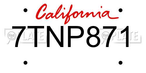 7TNP871 California License Plate