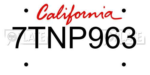 7TNP963 California License Plate