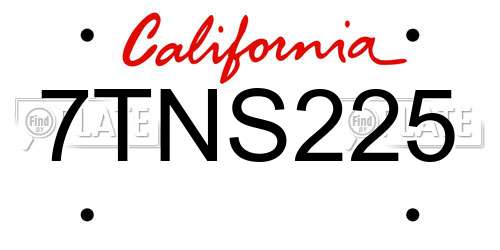 7TNS225 California License Plate