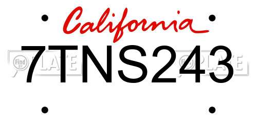 7TNS243 California License Plate
