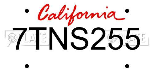 7TNS255 California License Plate