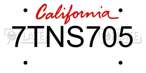 7TNS705 California License Plate