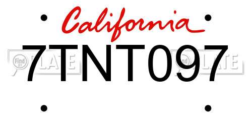 7TNT097 California License Plate