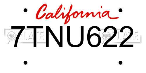 7TNU622 California License Plate