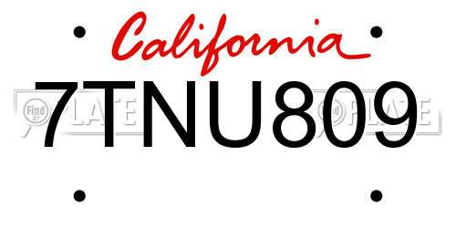7TNU809 California License Plate