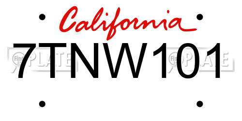7TNW101 California License Plate