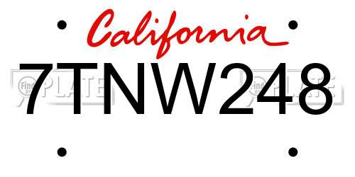7TNW248 California License Plate