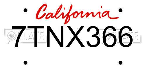 7TNX366 California License Plate
