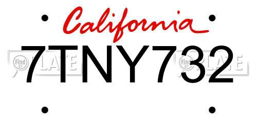 7TNY732 California License Plate