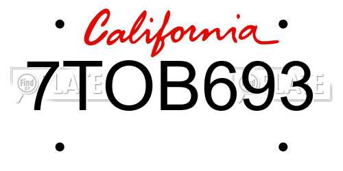 7TOB693 California License Plate